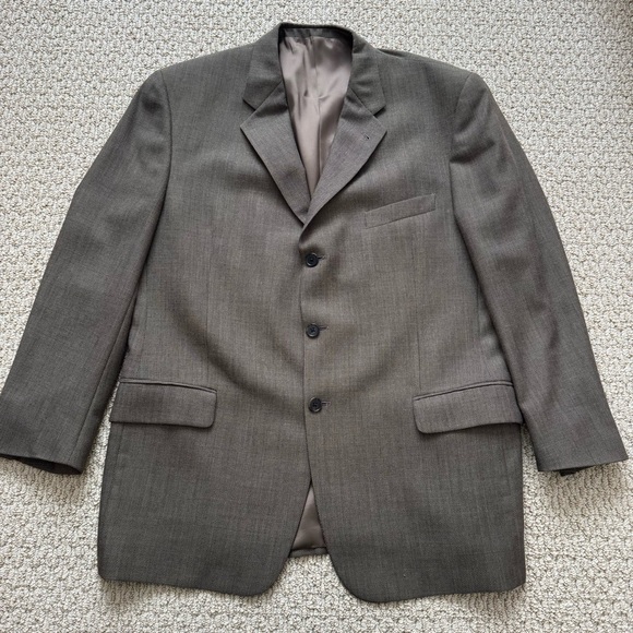 Joseph Abboud Taupe Brown and Black Lightweight Tweed Wool Men's Blazer - Picture 3 of 13